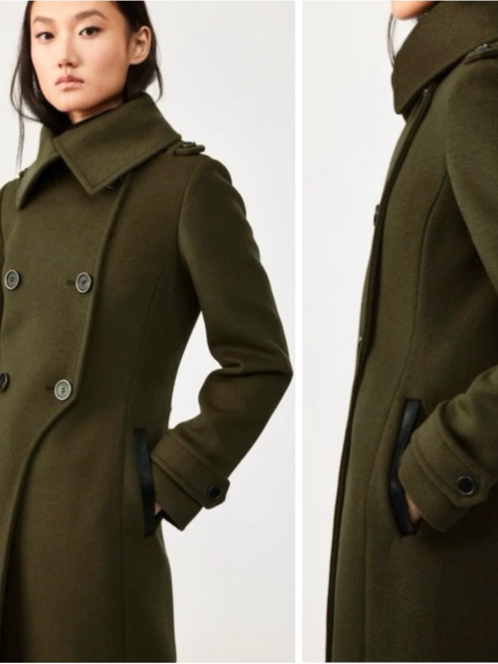 Mackage Army Green Double-Breasted Wool Pea Coat